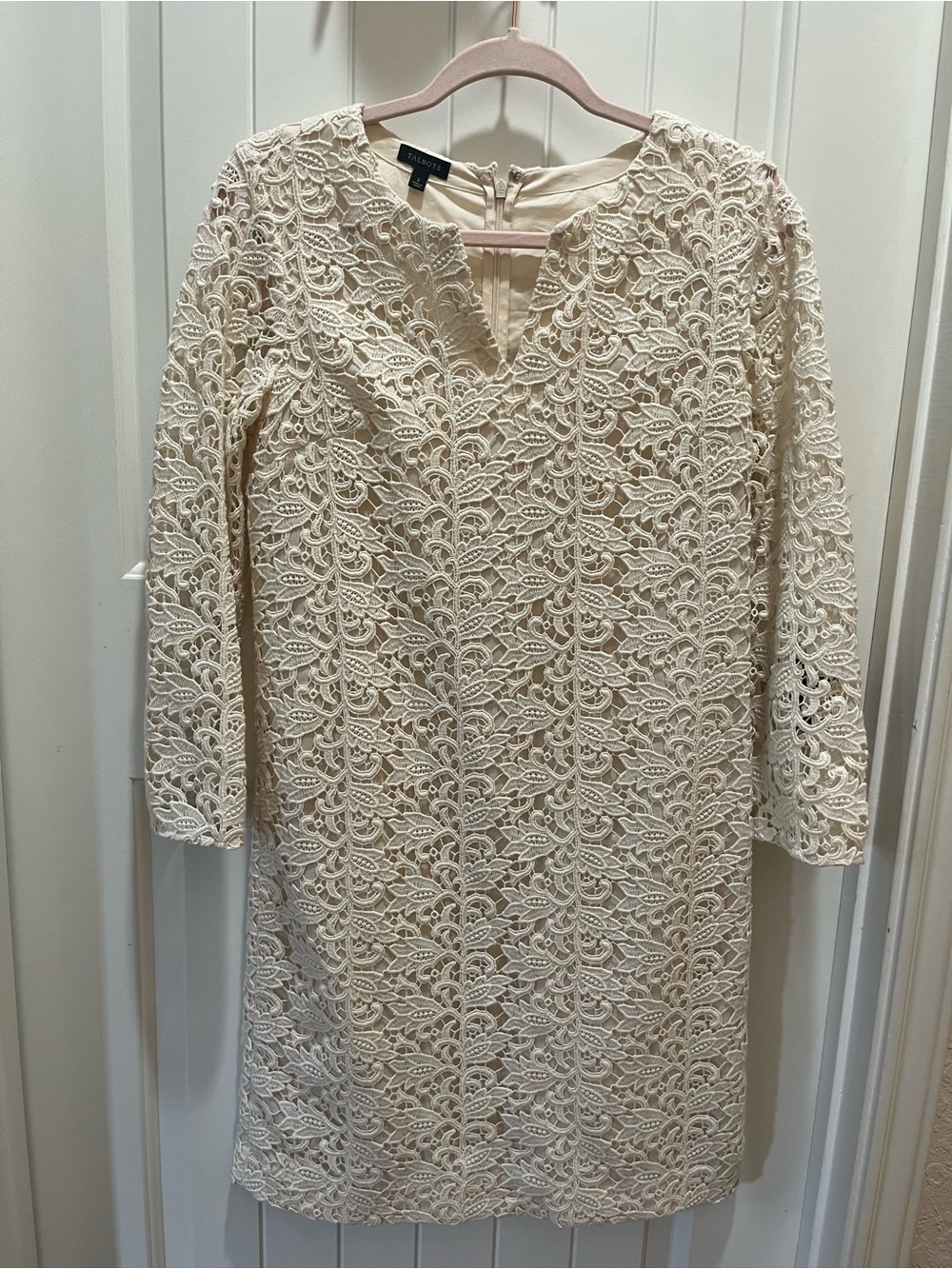 Talbots Women's Off-White Crochet/Lace Long Sleeve Dress 2 - Flawed - Bridal